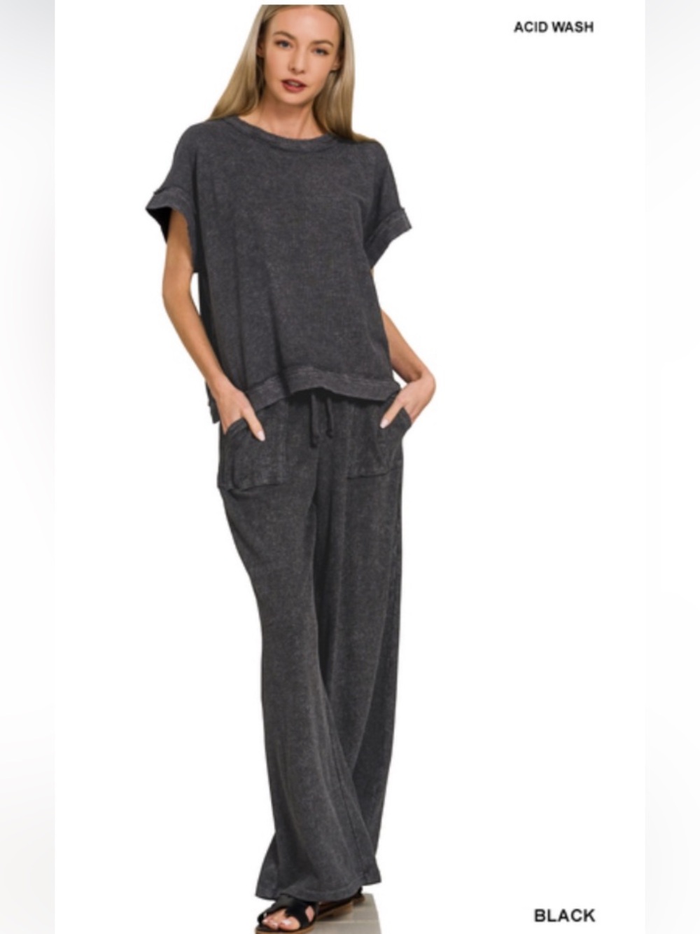 250 ❤️ ZENANA denim COTTON SLUB SHORT SLEEVE
TEE & LONG PANTS SET